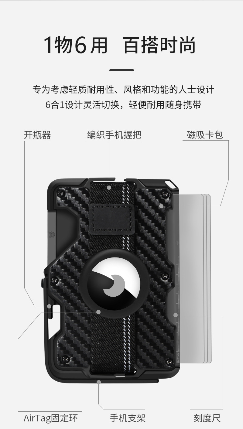 新款防盗刷卡盒MagSafe磁吸卡包多功能手机支架便携金属卡盒定制详情3