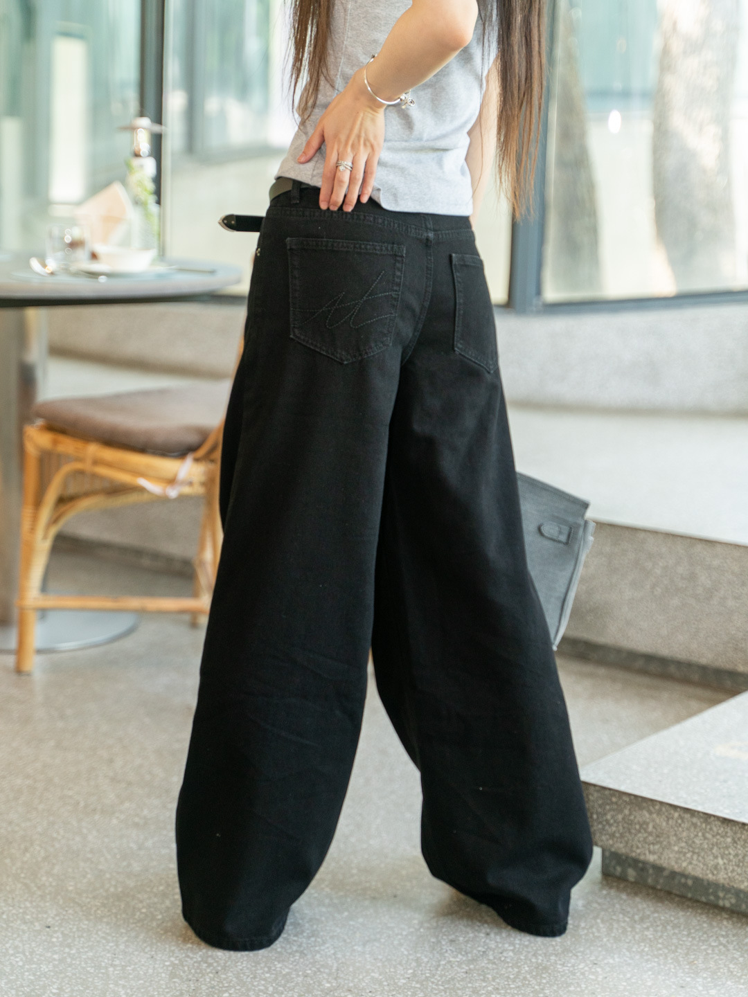 New simple and casual style, versatile wide-waist, slimming black loose wide-leg jeans for women 3048 pic 24