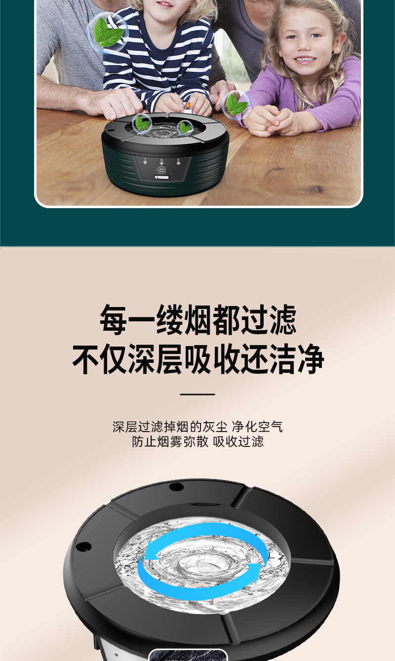 多功能家用智能冲水烟灰缸循环过滤净化去除烟味厂家批发礼品赠送详情5