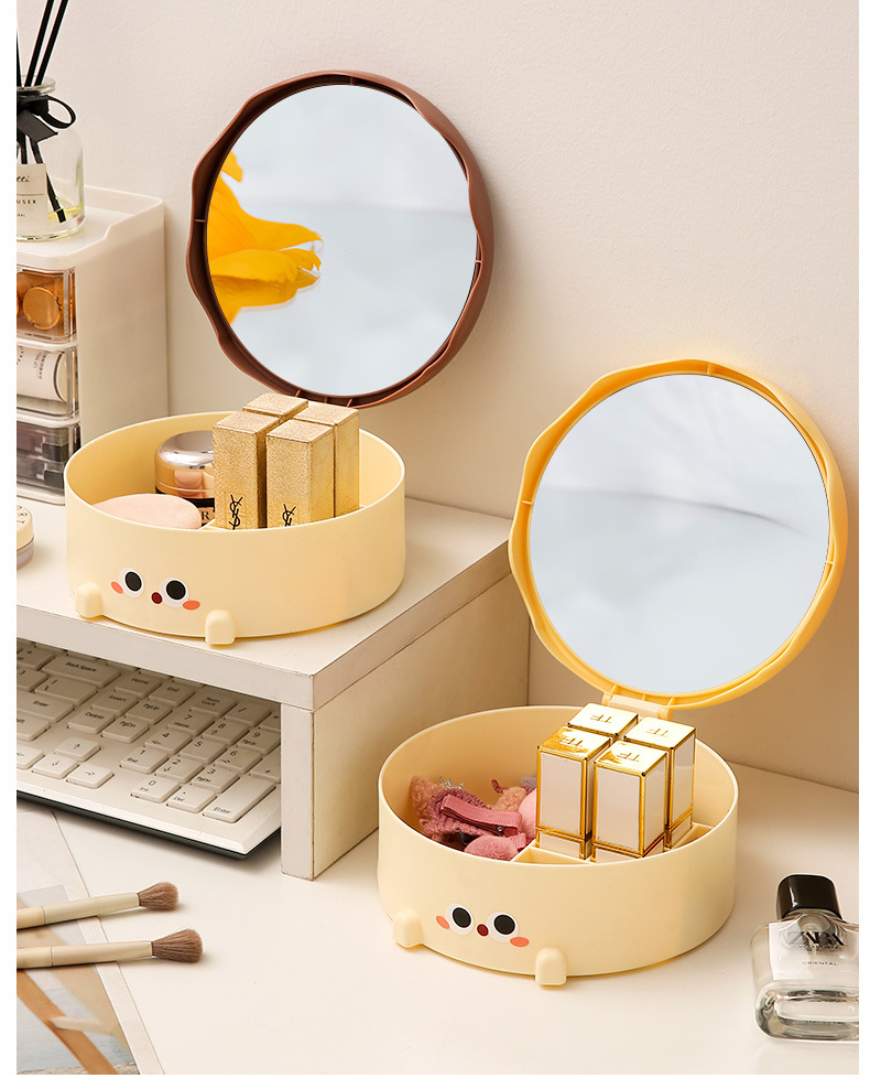 2024新款奶萌蛋糕化妆镜放桌子上可爱小熊首饰收纳镜子圆形补妆镜详情13