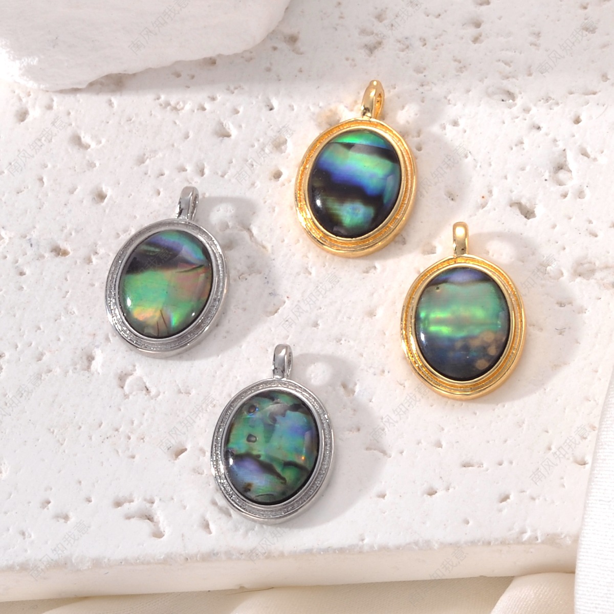 Copper-plated 18k gold pearl necklace pendant with abalone and shell oval tag, high-end DIY jewelry accessory pic 6