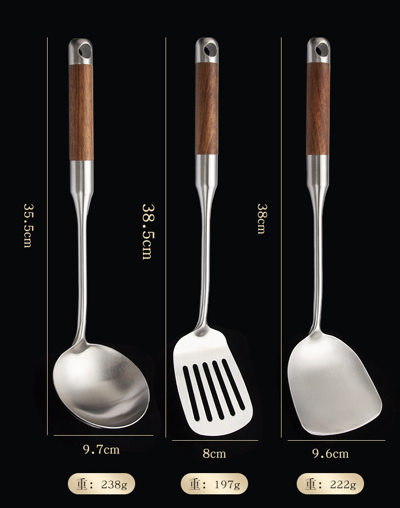 Wholesale of 316 stainless steel spatulas, household kitchenware sets, rosewood-handled soup spoons, strainers and cooking spatulas pic 12