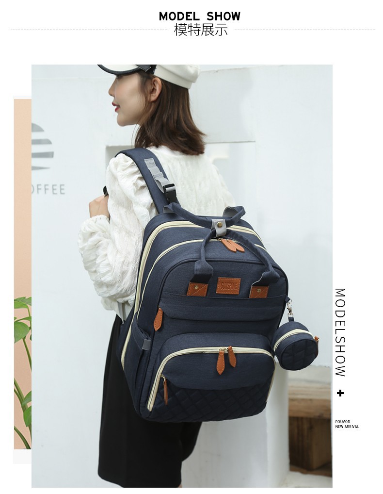 跨境高级感双肩背包多功能妈咪包母婴外出轻便大容量折叠婴儿床包详情19