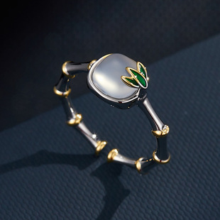 A light luxury double-layer overlapping bamboo-joint open ring with a high-end feel. It is made of copper alloy, set with zircon, and electroplated with real gold for adjustment pic 4