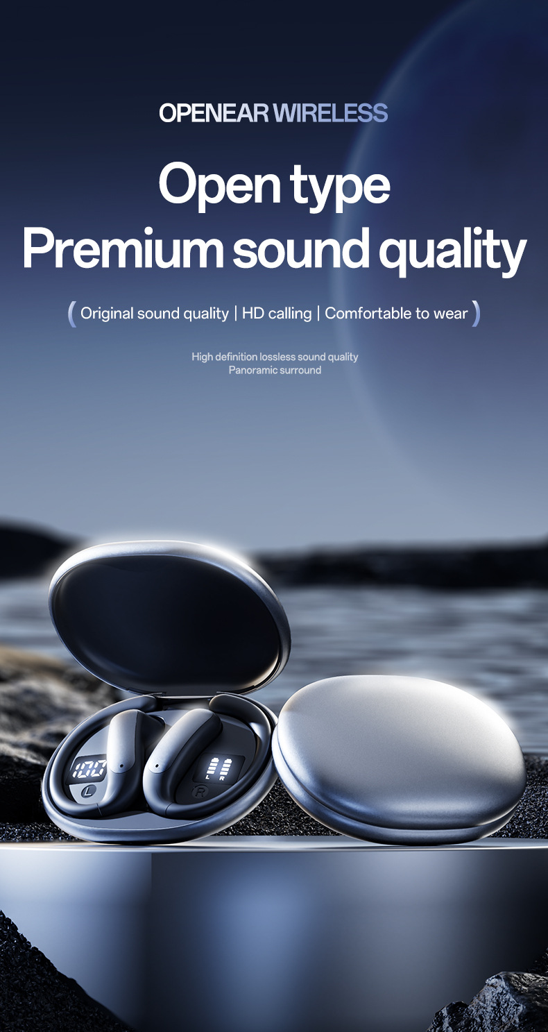 The new AI smart cross-border model M134 ear-hanging OWS non-in-ear open Bluetooth headphones with dual digital display private mold pic 4