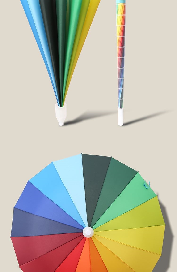 儿童彩虹雨伞带防水套男孩弯柄小学生16骨长柄伞女孩带防水套直柄详情4