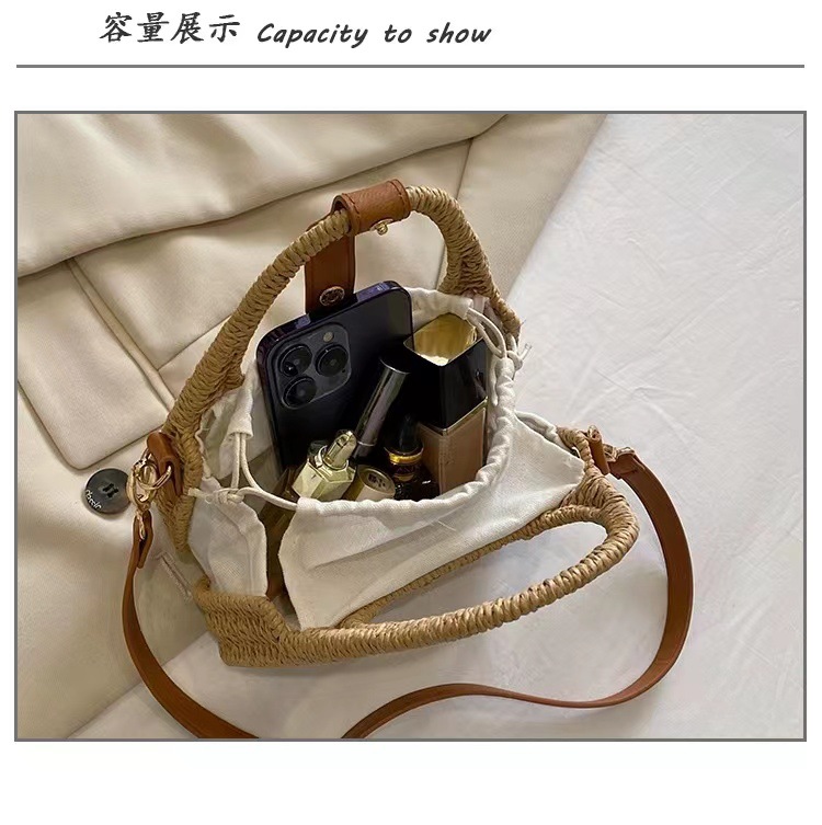 一件代发韩版斜挎草编包时尚单肩草包编织包度假风沙滩包手提女包详情5