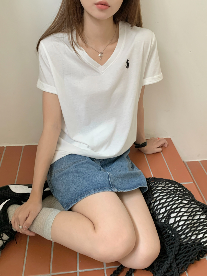 GAGD Korean-style V-neck embroidered short-sleeved T-shirt for women, a cool summer snowflake cotton loose casual top T-shirt pic 14