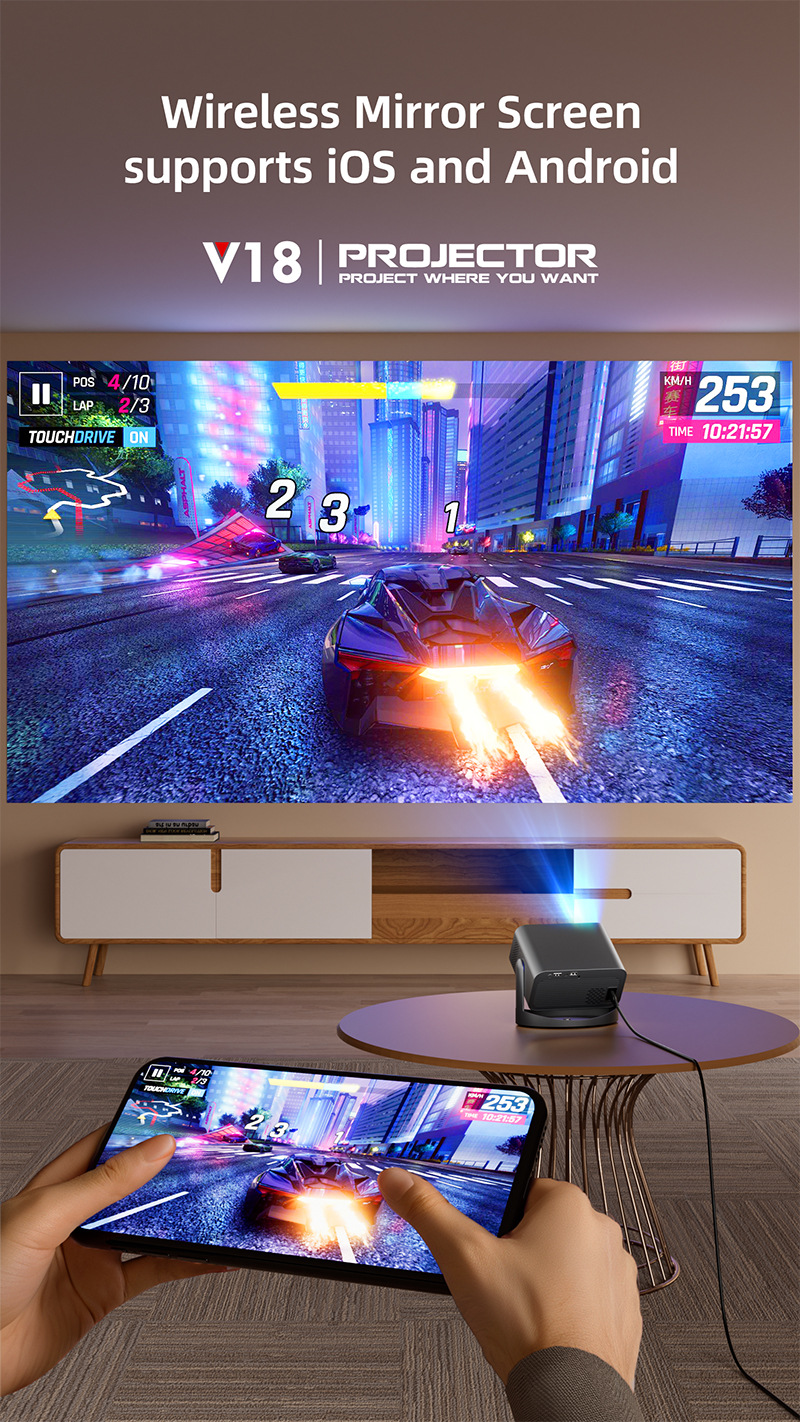 跨境新款高清便携式家庭投影仪4k手机无线同屏自动梯形安卓投影机详情13