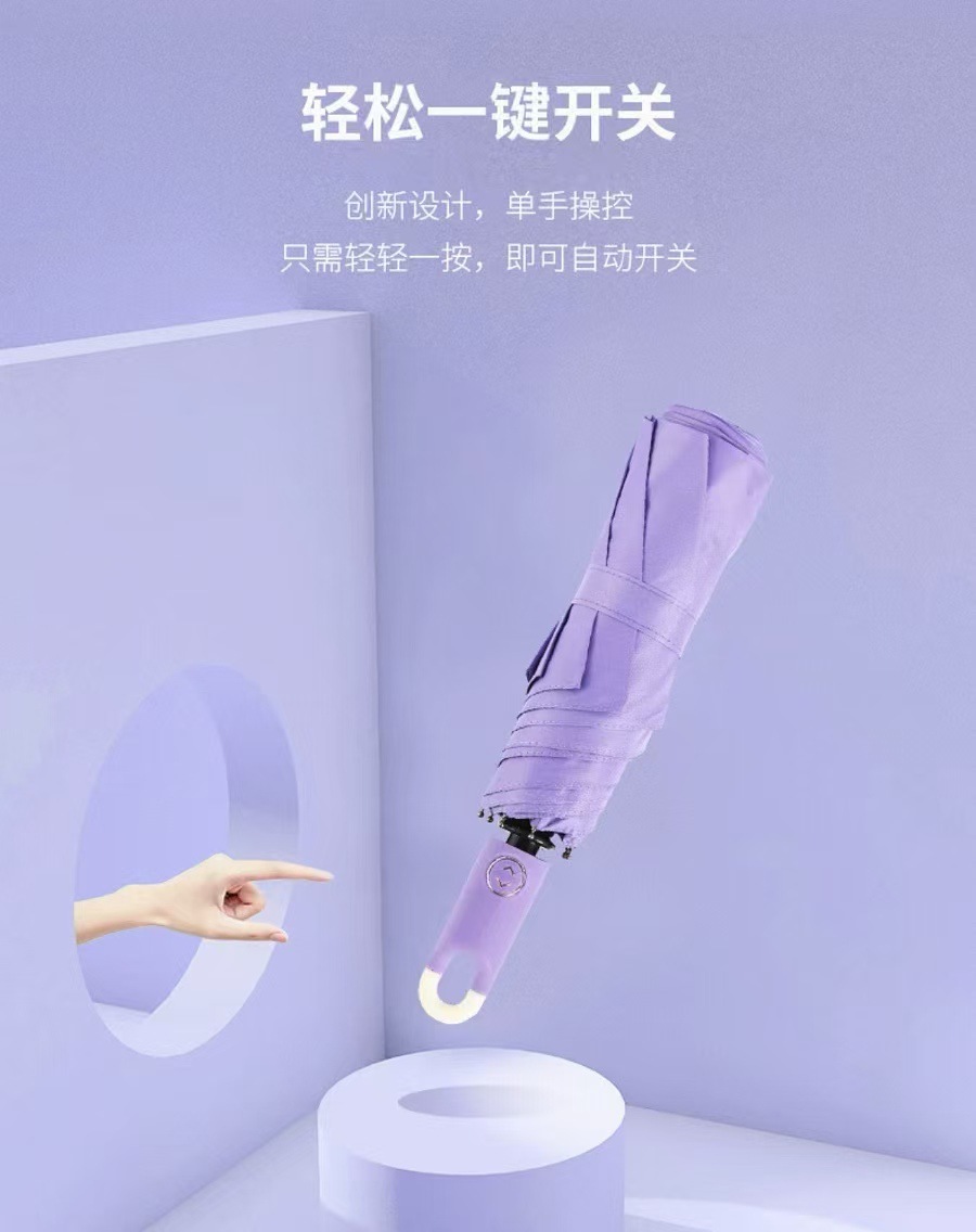 自动雨伞挂扣可旋转手柄黑胶雨伞折叠伞八股晴雨两用遮阳伞详情3
