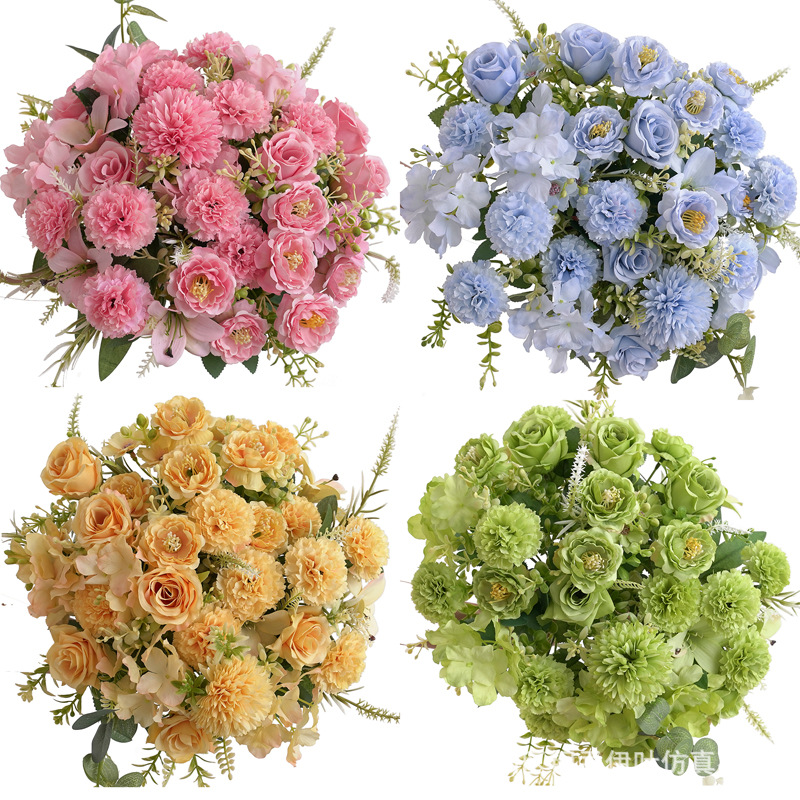 北欧仿真小玫瑰牡丹人造花家居装饰婚庆花墙洋甘菊花束详情1