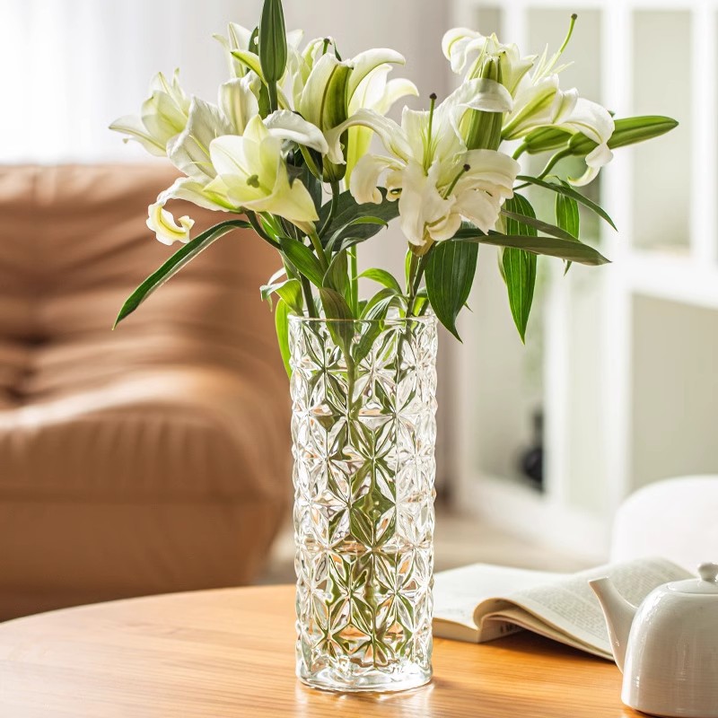 轻奢冰川纹玻璃花瓶透明加厚创意大号客厅富贵竹鲜花餐桌插摆件详情3