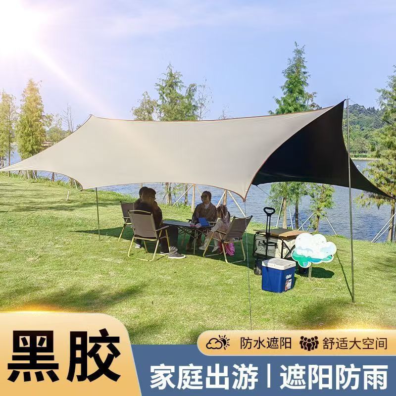 天幕帐篷户外加厚黑胶防晒遮阳棚便携式蝶形六角野营露营用品装备详情1
