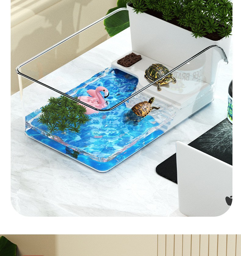 Household small turtle breeding tank, office desktop special box, crab tank, turtle tank, ecological landscape drying and climbing platform pic 10