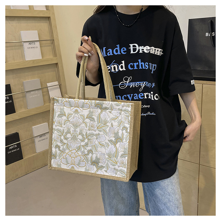 韩版文艺女包新款潮高颜值大容量棉麻时尚上班通勤手提袋便当包包详情22