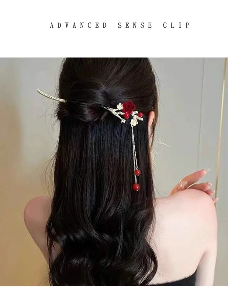 红色新年发簪新中式后脑勺盘发高级感簪子古风高级感步摇流苏发饰详情18