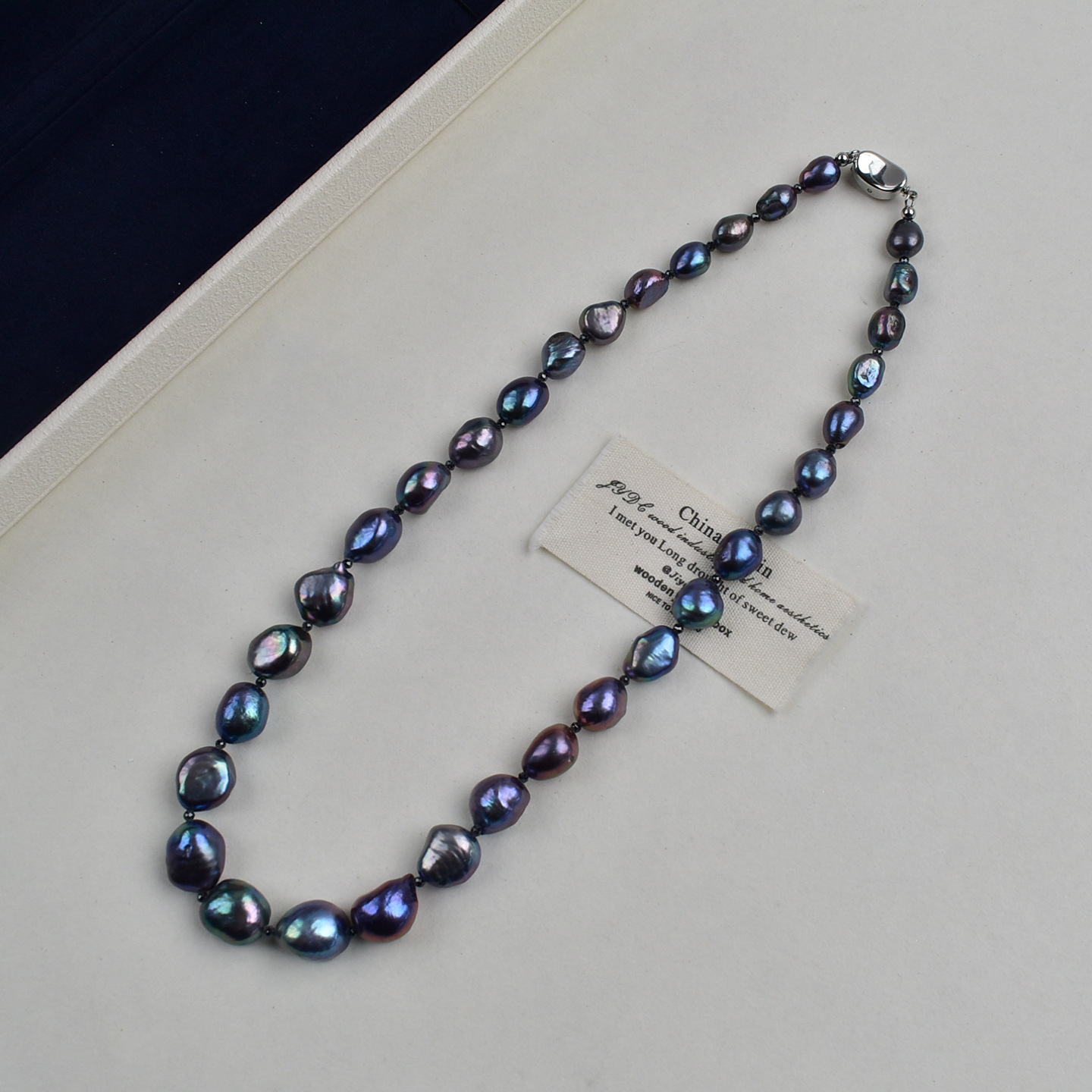 Natural pearl size gradient peacock green pearl necklace, 925 silver freshwater pearl elegant and simple style necklace pic 6