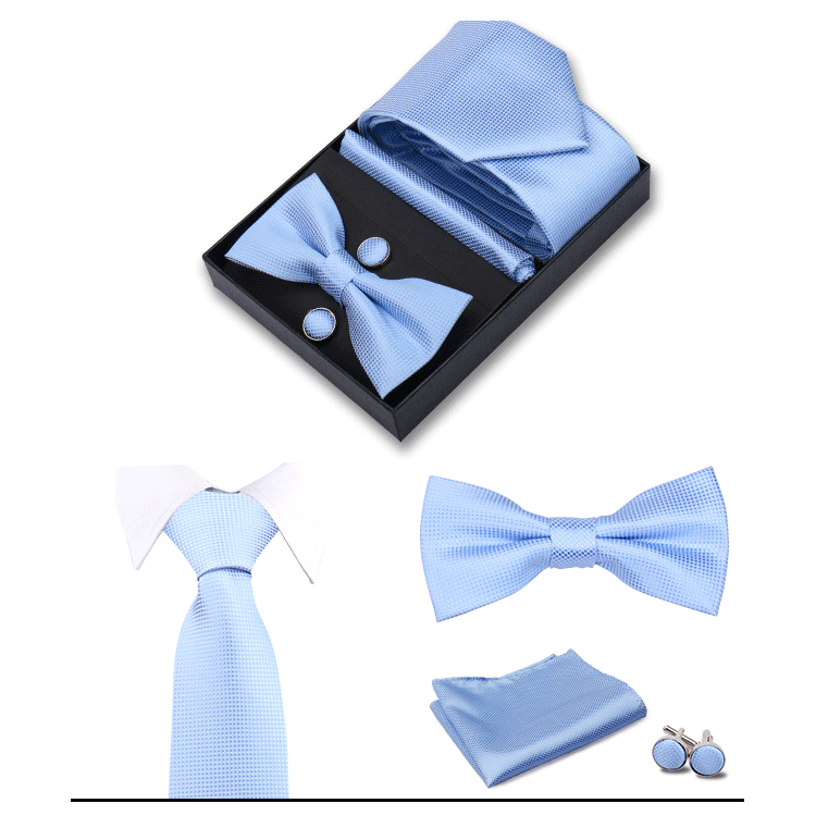 男士商务8cm领带领结口袋巾5件套礼盒装婚礼宴会条纹黑色手打领带详情37