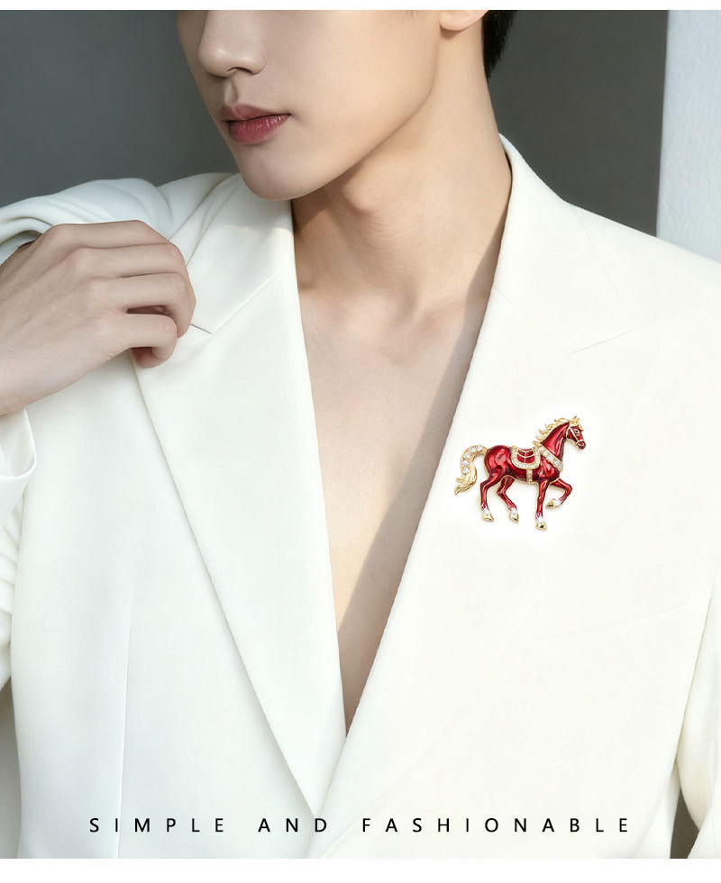 Original design: Good Luck right away Enamel Oil droplet Horse brooch with a high-end feel, copper alloy real gold electroplated brooch and brooch pic 10