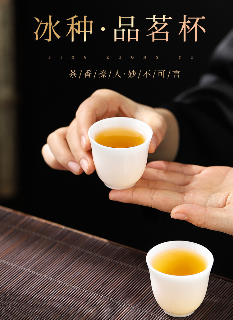 Dehua Light luxury sheep fat jade white porcelain ice jade porcelain tea set, home gift covered bowl Tea cup complete set as a souvenir pic 16
