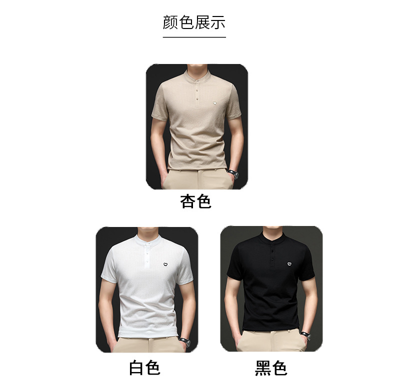 跨境棉麻中式立领男士polo衫2025夏季新款中年薄款透气短袖男t恤详情13