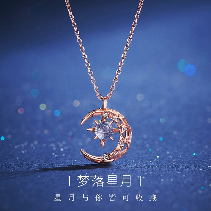 New trendy star moon necklace for women, with a light luxury and niche design sense on Instagram. Star moon pendant collarbone chain pic 2