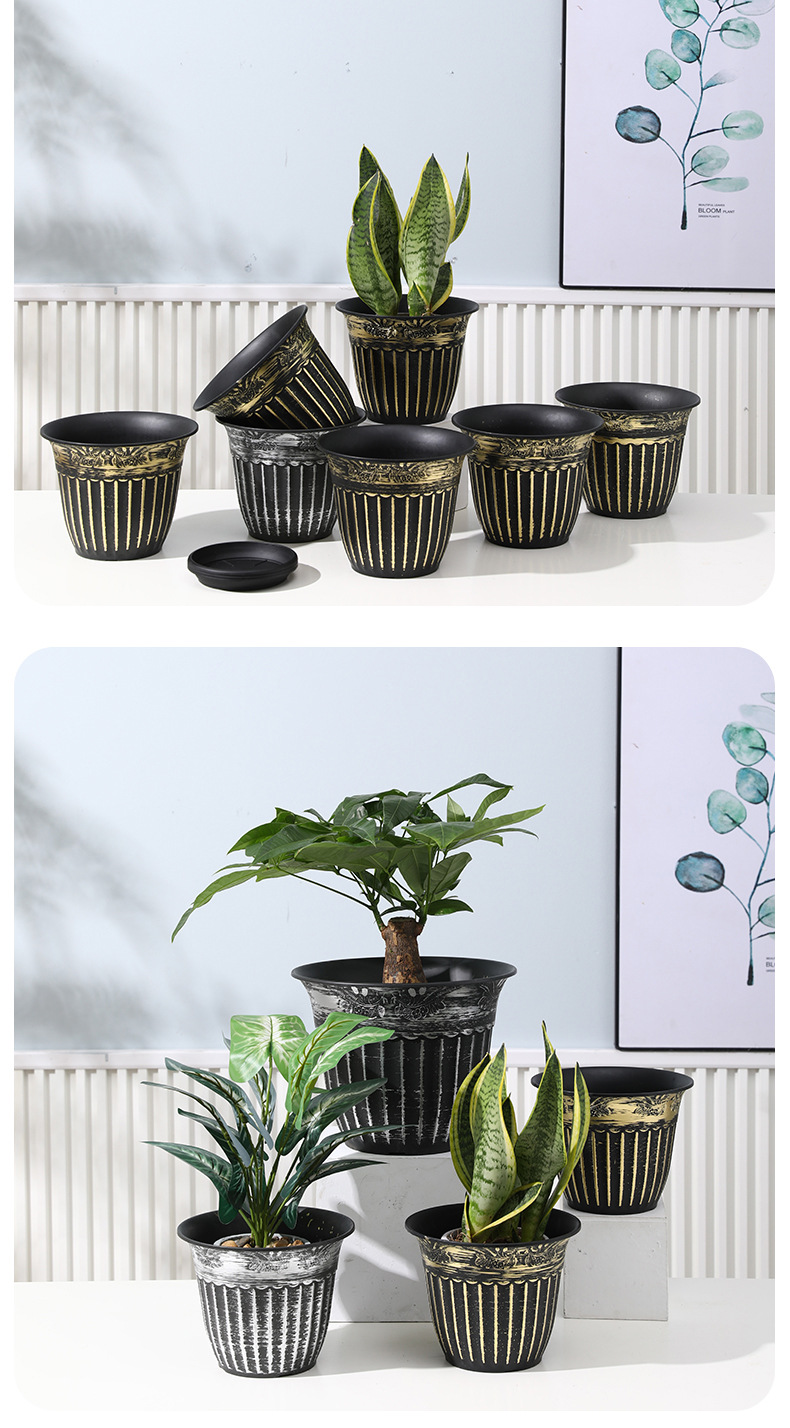 罗马柱花纹刷漆塑料花盆定制北欧风加厚树脂种植盆绿植控根加仑盆详情7