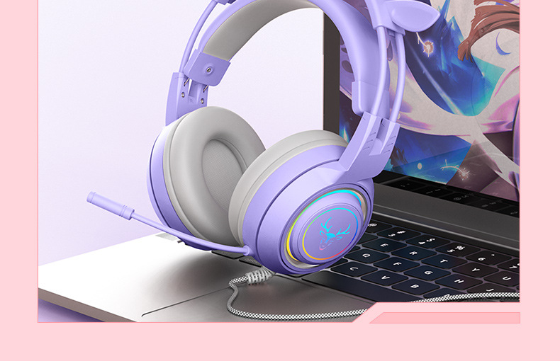 可爱猫耳游戏电脑耳机有线头戴式电竞PS5笔记本耳机带麦跨境专供详情20