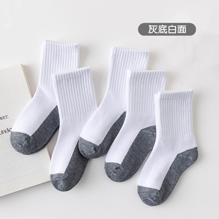 高端儿童袜子春秋款纯棉中筒袜拼色防臭全棉男女童无骨学生运动袜详情3