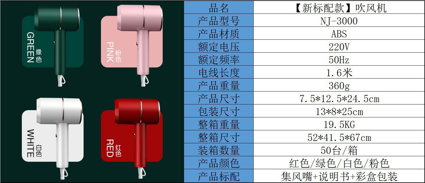 吹风机家用爆款负离子学生宿舍冷热风网红发廊电吹风筒厂家批发详情7