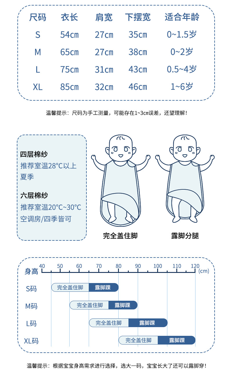 婴儿背心睡袋夏季新生儿宝宝无袖四层纱布纯棉儿童防踢被四季通用详情6