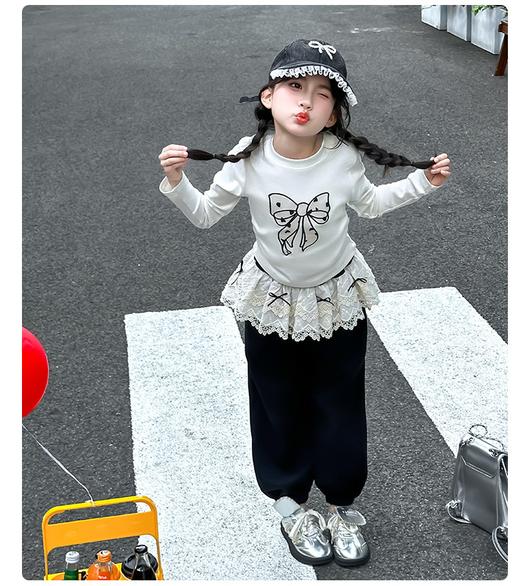 AINI Girls' autumn collection bow base shirt New versatile children's top Stylish girls' autumn and winter long-sleeved T-shirt pic 41