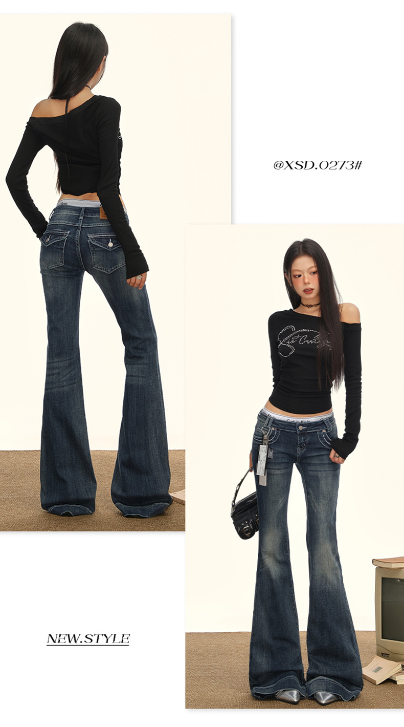 Low-waisted, slightly flared jeans for women in the autumn of 2025 - a versatile, retro, stretch, slimming flared pants for American hot girls. Wholesale pic 12