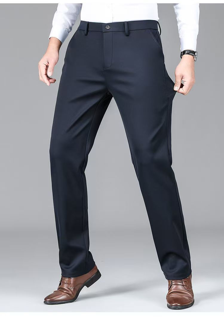 中老年男士春秋厚款免烫西装裤垂顺高弹力个性直筒垂感高档休闲裤详情17