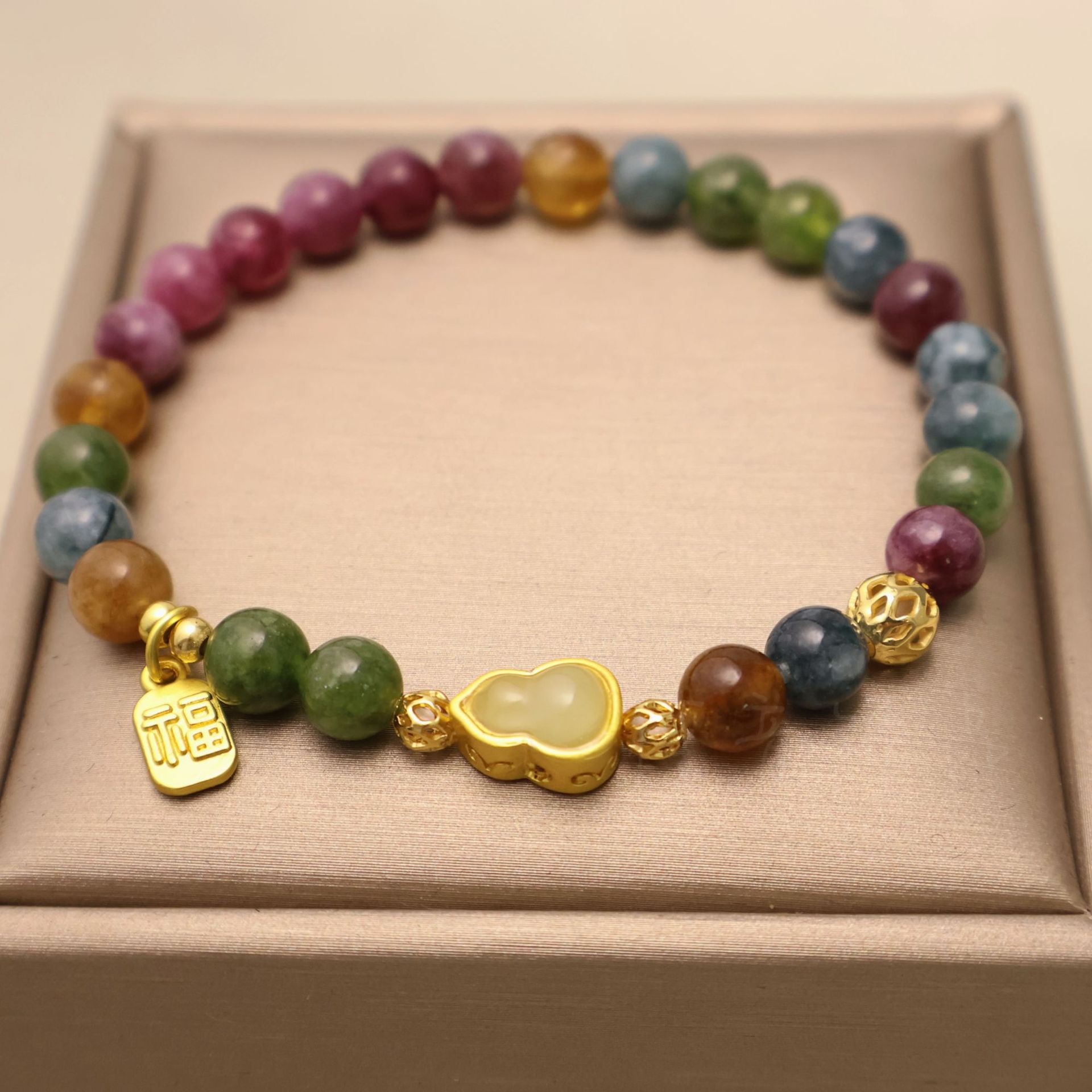 新款天然彩色碧玺狐狸双层手串女小众新中式七彩手串闺蜜女友礼物详情17