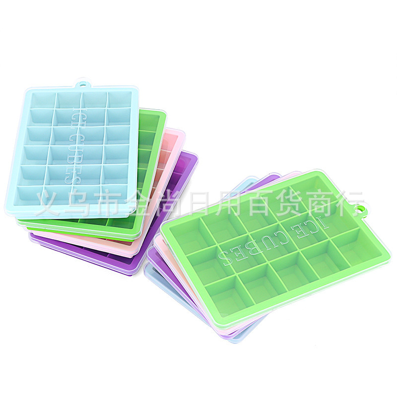 New simple 15-compartment silicone ice cube tray with lid DIY home square ice cube mold 24-compartment silicone ice cube tray pic 4