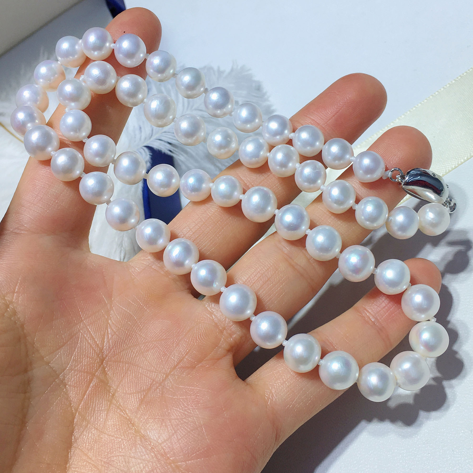 Retro plain chain collarbone chain tian Ran freshwater 7, 8, 9 round slightly flawed bright light pearl necklace finished product wholesale pic 17