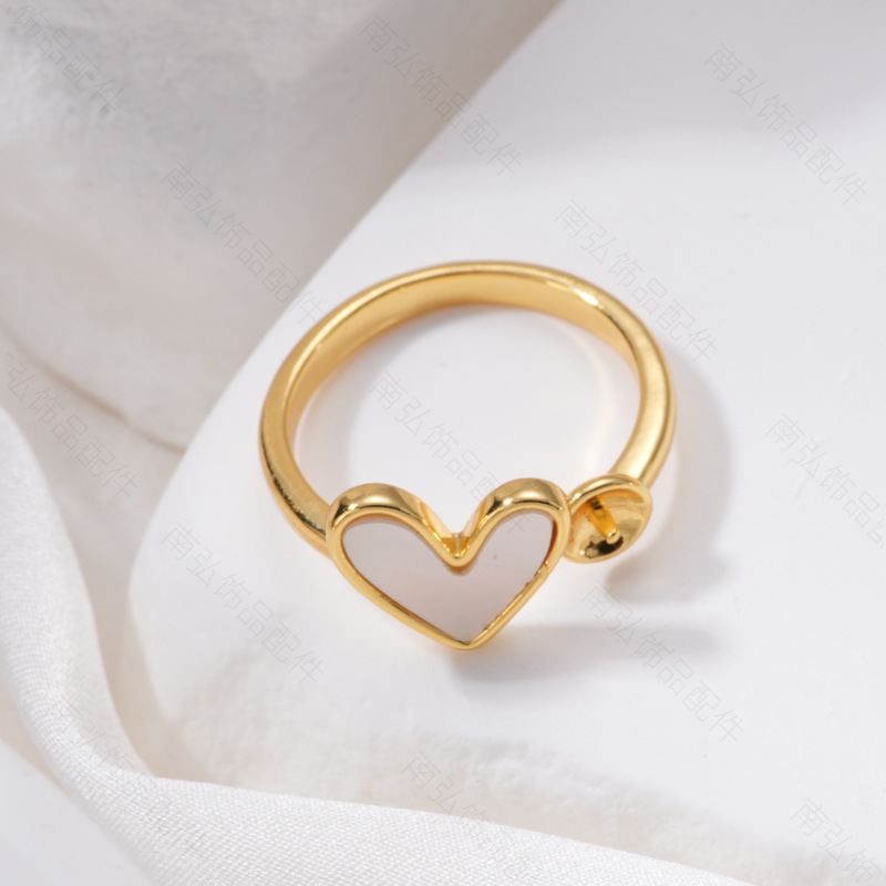 Pearl ring, earring, pendant, three-piece set, hollow stand, heart, shell, crystal, high-end DIY, light luxury style earrings pic 8