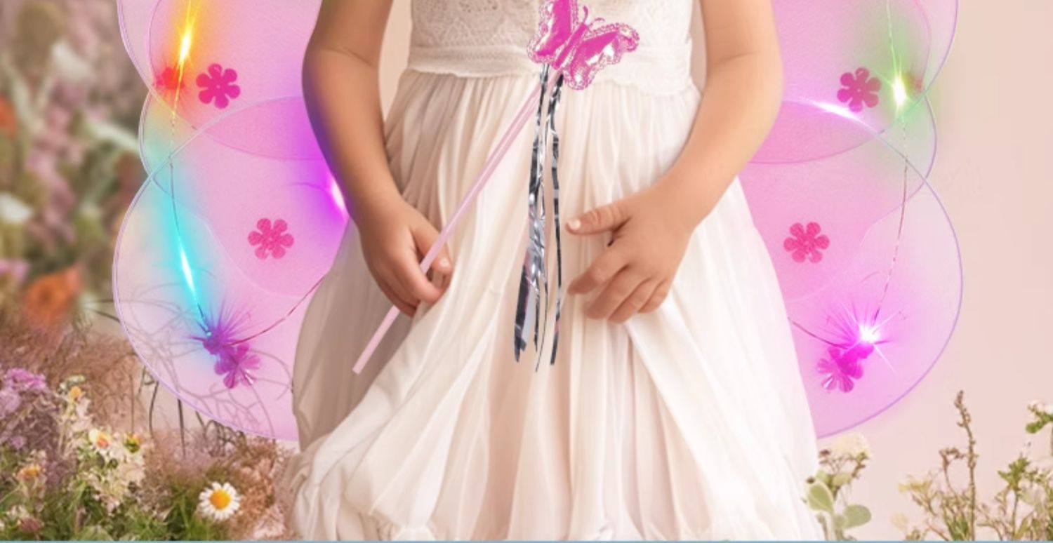 发光蝴蝶翅膀小女孩背饰儿童天使翅膀三件套花仙子魔法棒表演玩具详情4