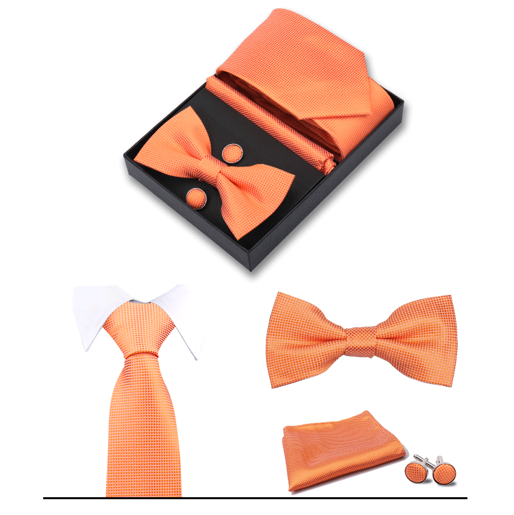 男士商务8cm领带领结口袋巾5件套礼盒装婚礼宴会条纹黑色手打领带详情16