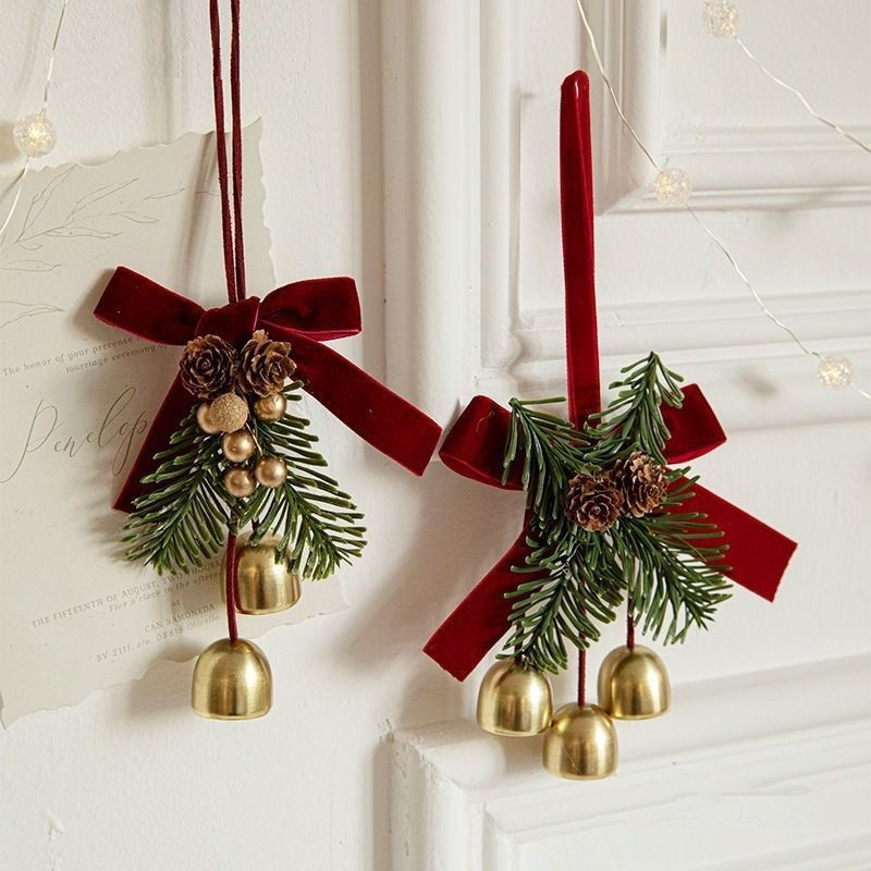 Merry Christmas! Christmas red velvet bow Christmas bell decorative pendant pic 1