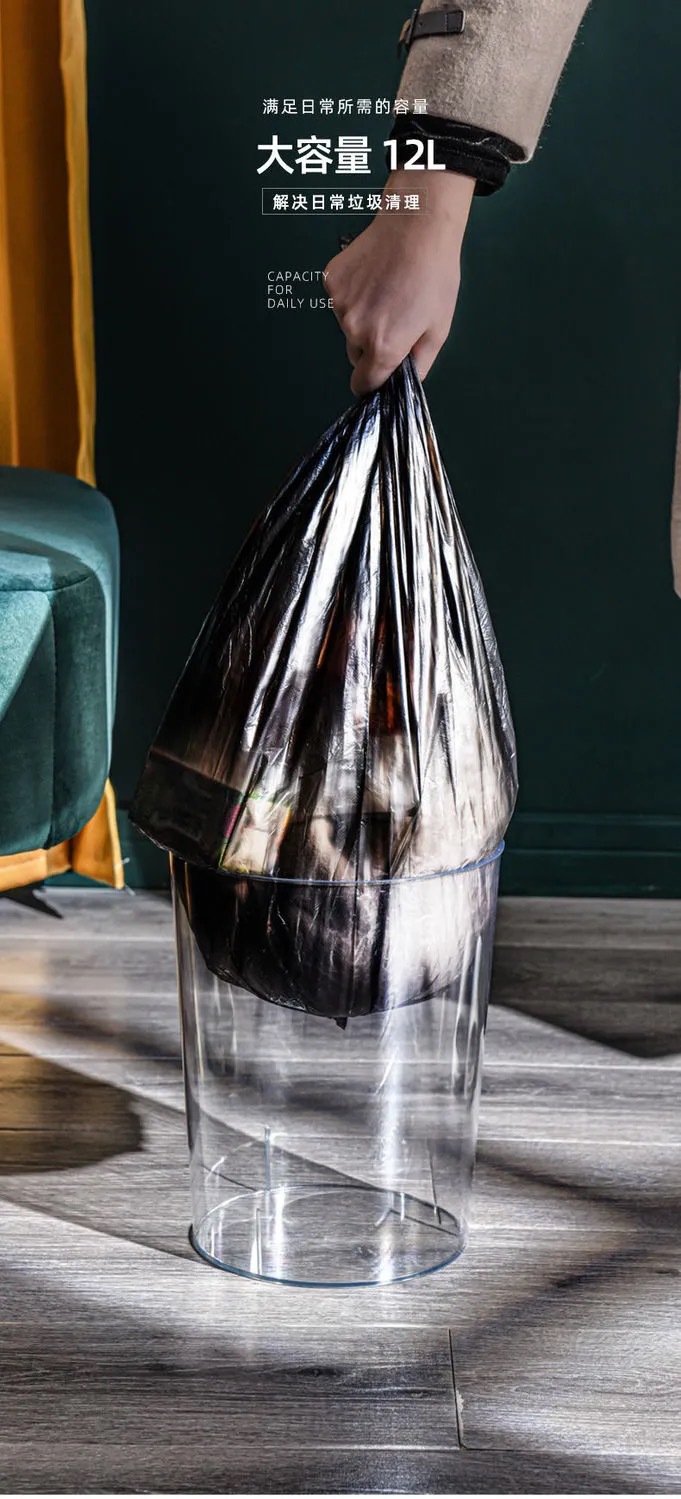 Transparent trash can, large-capacity Nordic storage bucket, lidless creative, simple household waste paper basket for living room, kitchen and bedroom pic 10