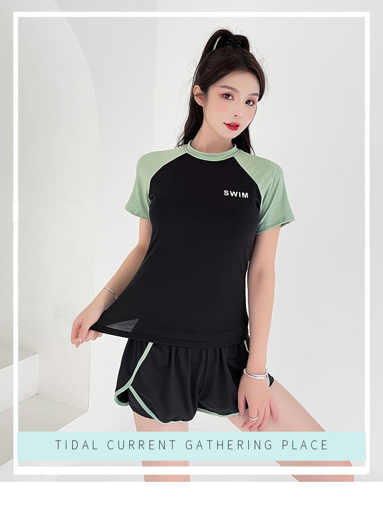 泳衣女分体两件套新款运动风学生保守遮肚显瘦温泉ins风专业泳装详情1