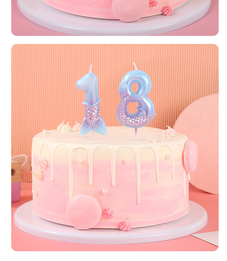 Cross-border bestseller mermaid digital candle pink and blue birthday outfit plugin Fishtail party decoration pic 11