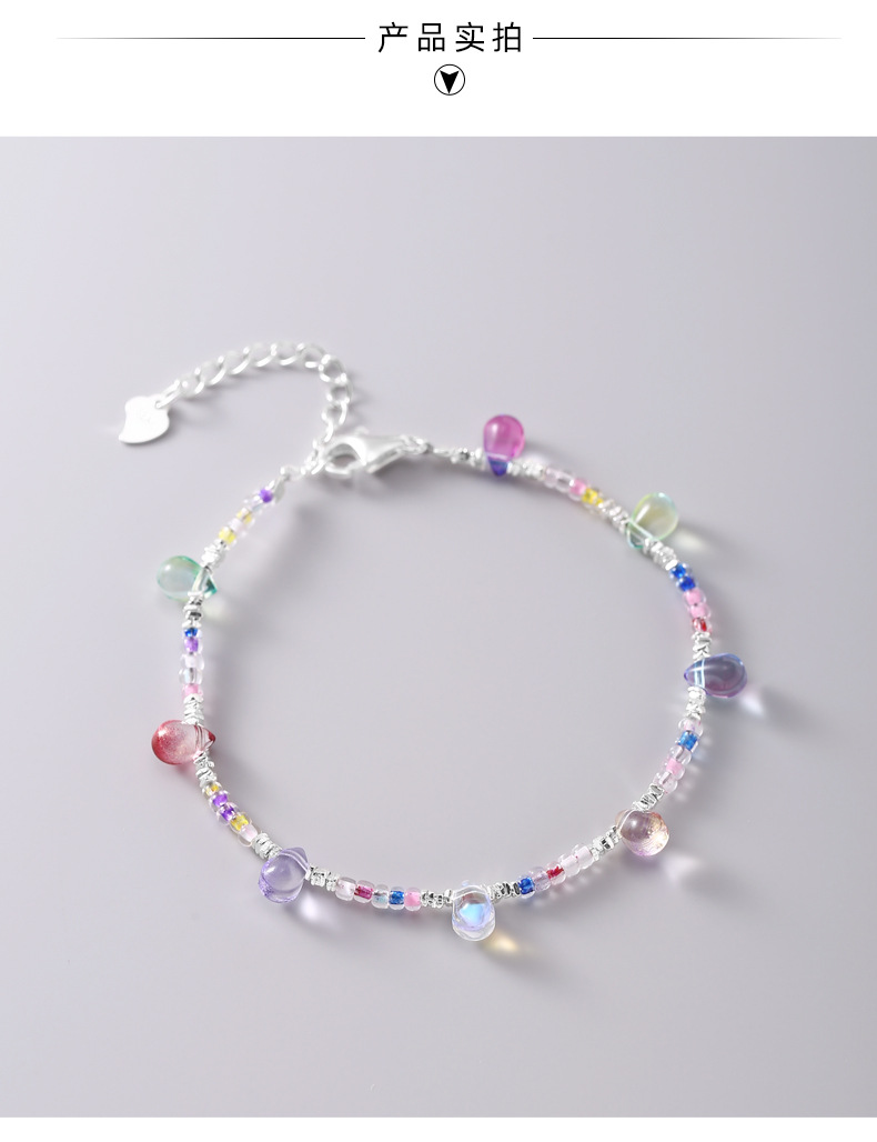 925纯银彩色原石水滴玻璃碎银子手链女韩国东大门热卖度假风B6044详情9