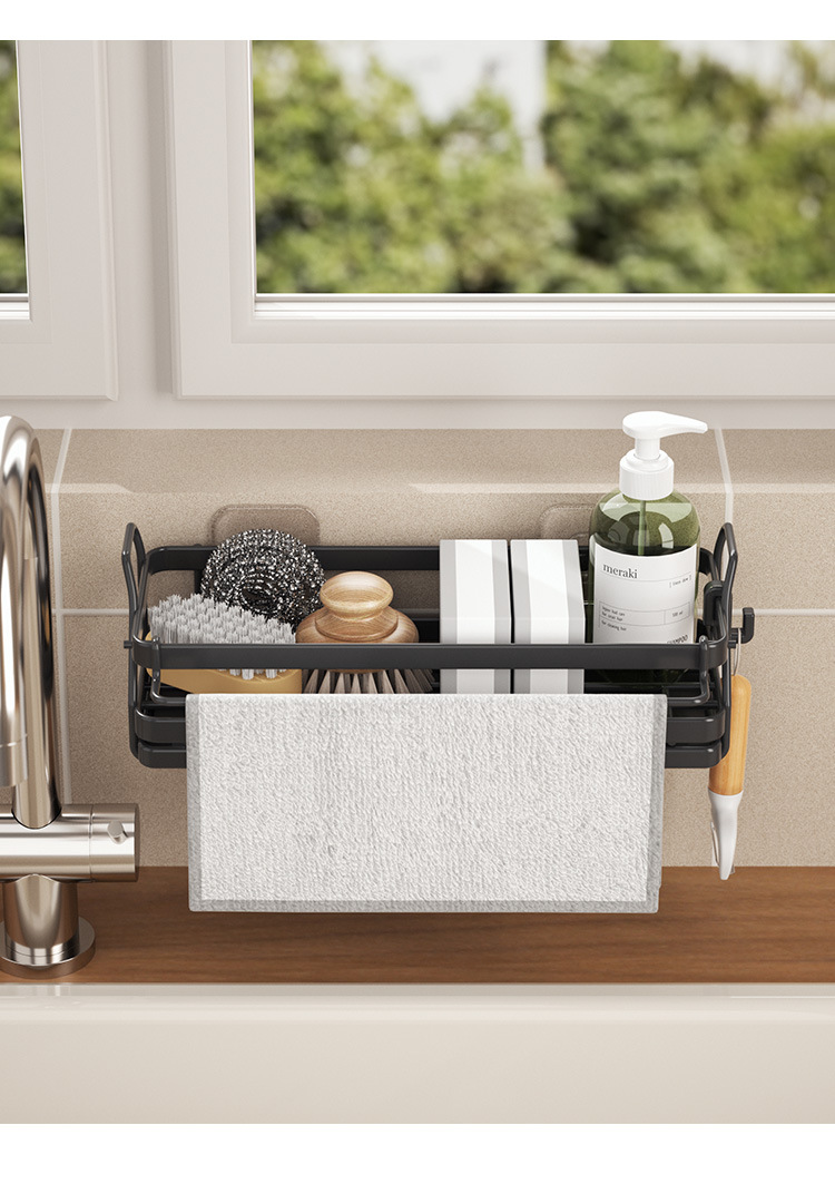 Kitchen storage rack, rag storage rack, non-perforated seasoning rack, sink, sponge draining basket, wall-mounted sink wonder pic 11