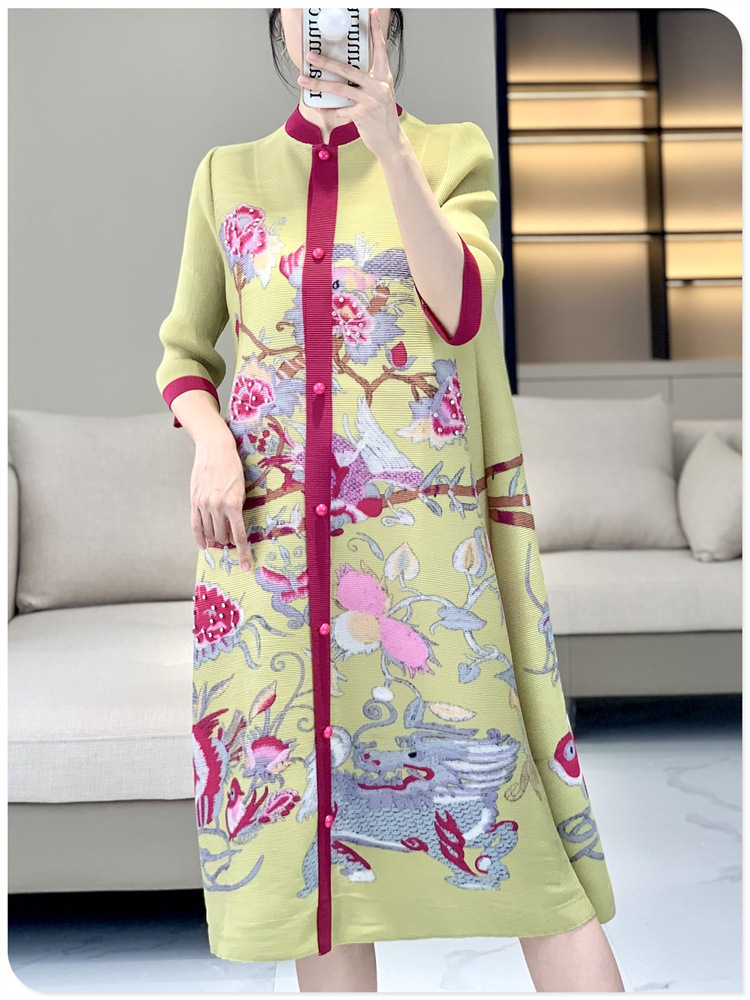 三宅褶皱2024春夏新中式连衣裙复古国风减龄洋气中老年女装衬衫裙详情14