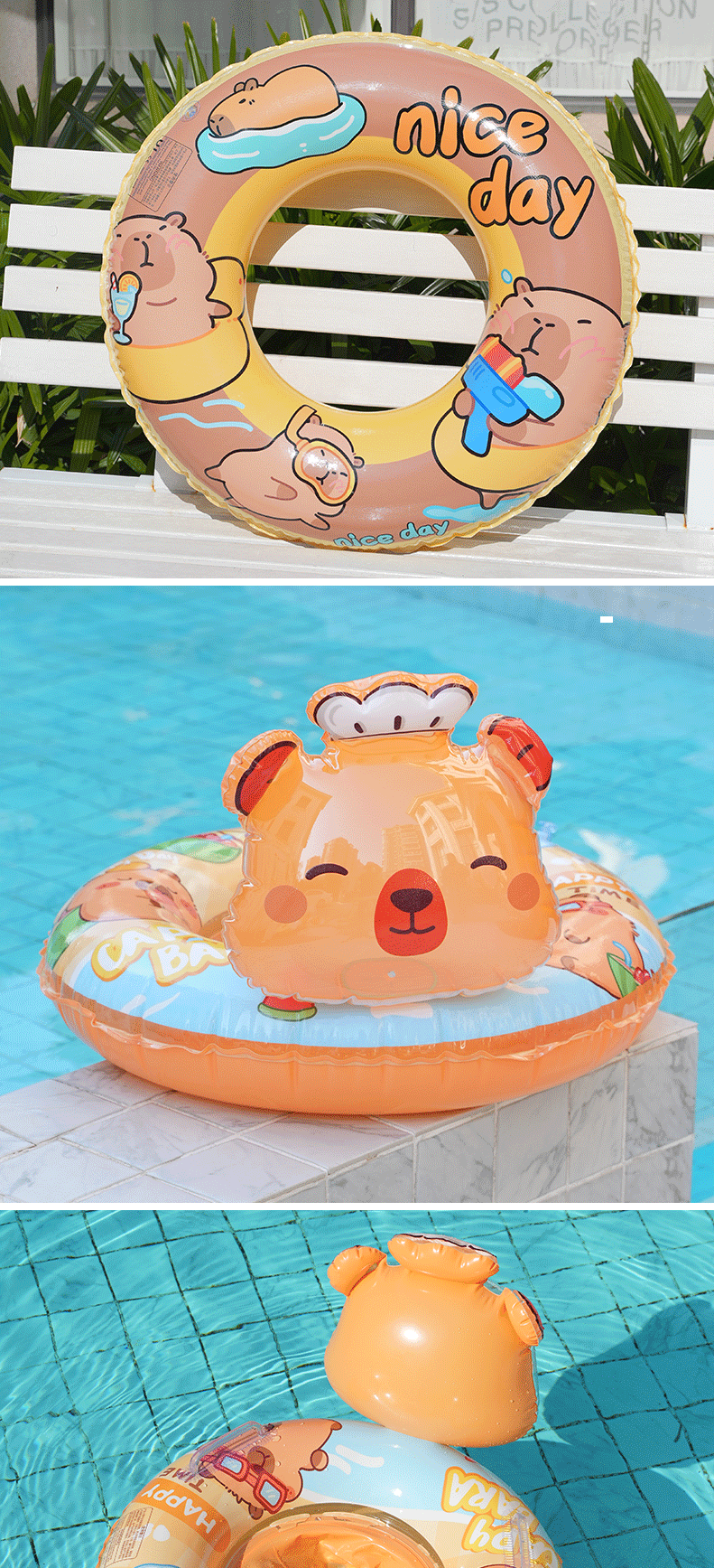 新款飞机座艇水豚儿童座圈充气游泳圈水上戏水玩具带方向盘泳圈   高档加厚 儿童水上游玩拍照打卡神器 优质环保详情8