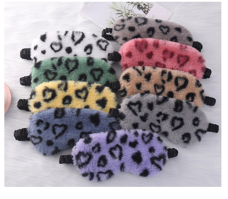 毛绒眼罩豹纹爱心小兔毛居家遮光护眼可爱卡通睡眠眼罩多色现货详情5