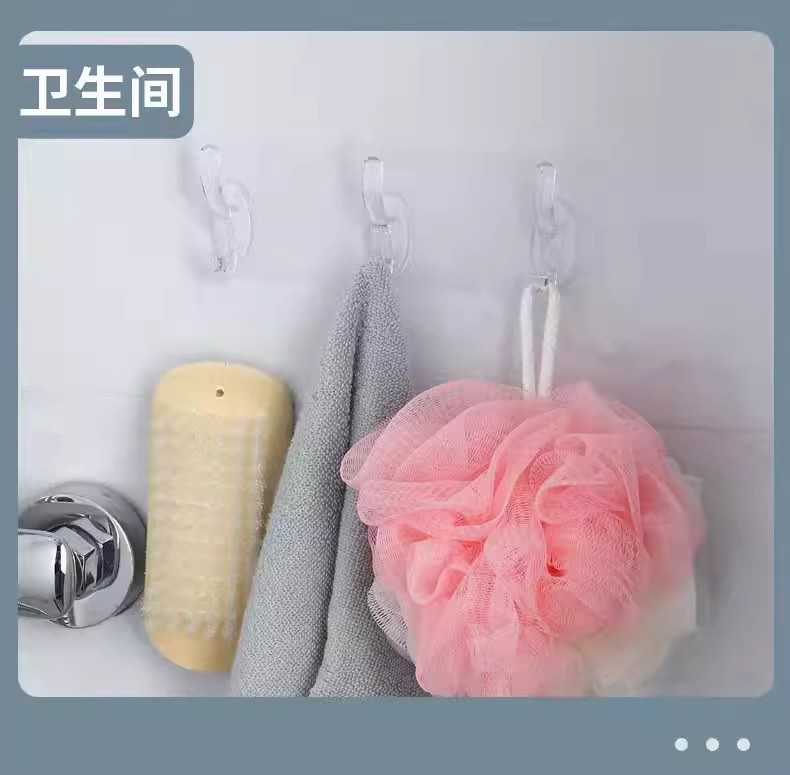 六连挂钩免打孔强力粘胶挂钩透明无痕墙壁门后厨房宿舍浴室衣帽钩详情6
